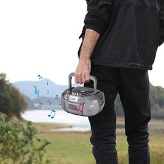 Silver Portable Bluetooth CD Cassette Boombox AM FM Radio USB Stereo Speaker