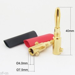 100pcs Gold Plated Copper 4mm Banana Plug Speaker Cable Connector w/Heatshrink