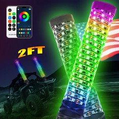 2x 1~3FT Thick LED Whip Spiral Chasing RGB Fat Whip Light For Can Am Polaris RZR