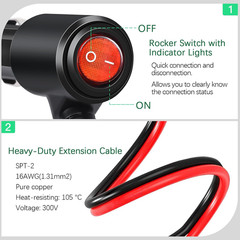 12-24V Fused LED Car Cigarette Lighter Plug Socket Cable Adapter w/ Switch LOT