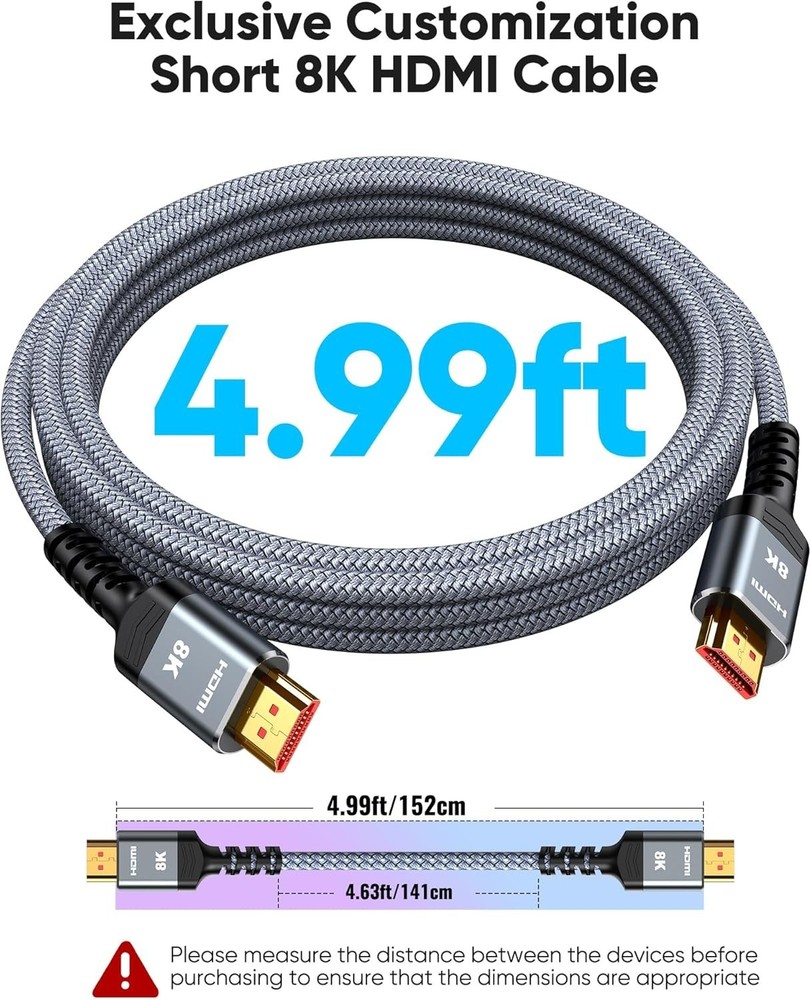 4.99ft 8K HDMI Cable 48Gbps, Certified Ultra High Speed HDMI
