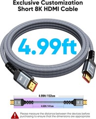 4.99ft 8K HDMI Cable 48Gbps, Certified Ultra High Speed HDMI