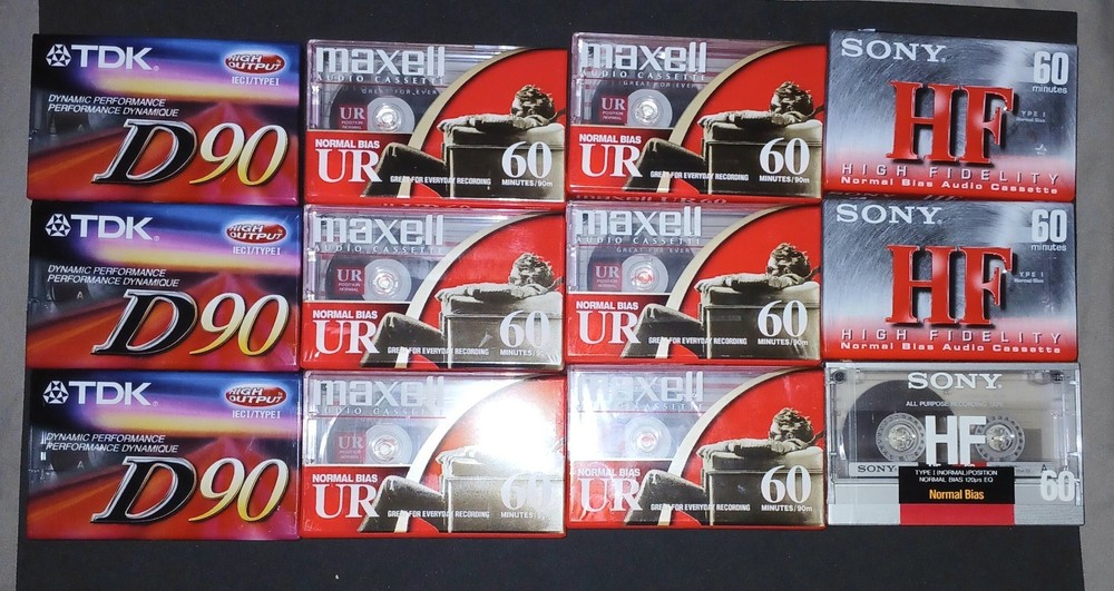 New Sealed 12 Mixed Lot Maxell UR-60 Normal TDK/Sony Recordable Cassette Tapes