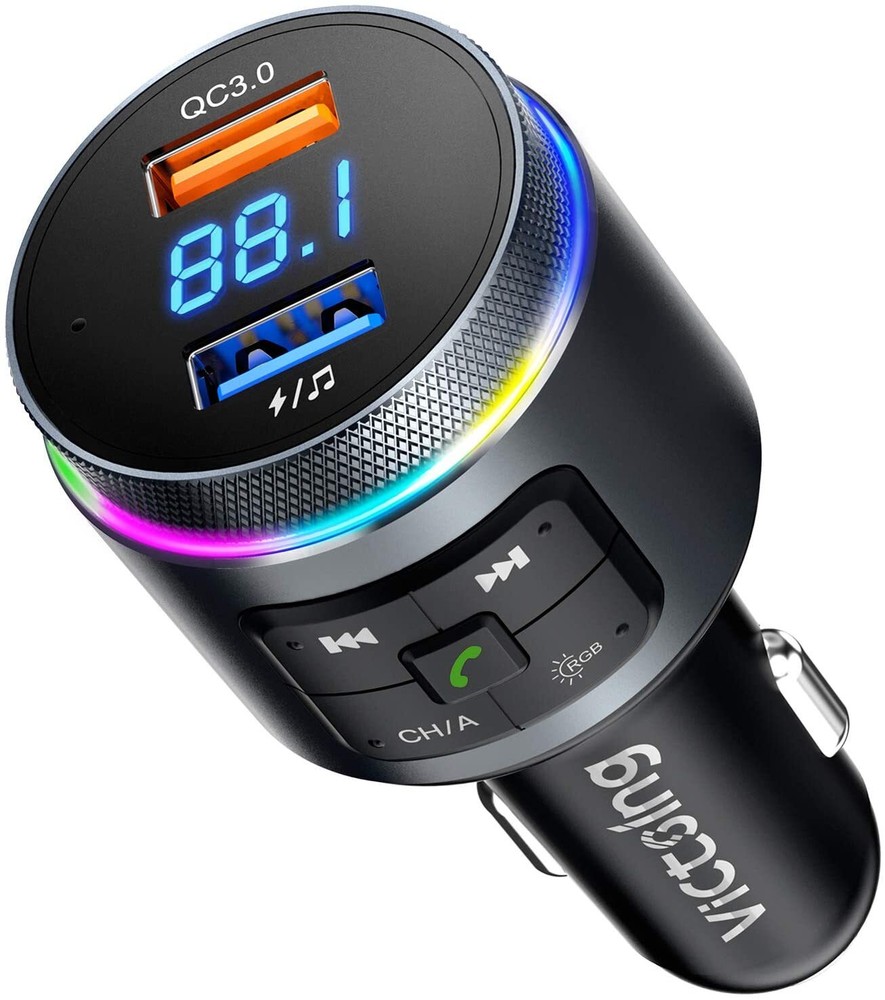Bluetooth 5.0 Car Wireless FM Transmitter Adapter 2USB PD Charger AUX Hands-Free