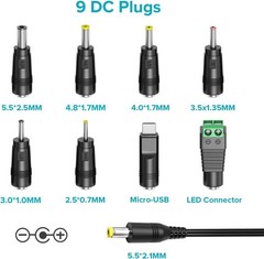 Versatile 12W Plug-in Universal Adapter with 8 Tips – Ideal for Home and Travel