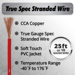 10 Gauge 25ft Power Ground Wire CCA 10 AWG Cable for Car Audio Amp Trailer Red