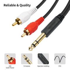 Gold-Plated 6.35mm 1/4 inch Male TRS Stereo Plug to 2 RCA Phono Male Audio Y …