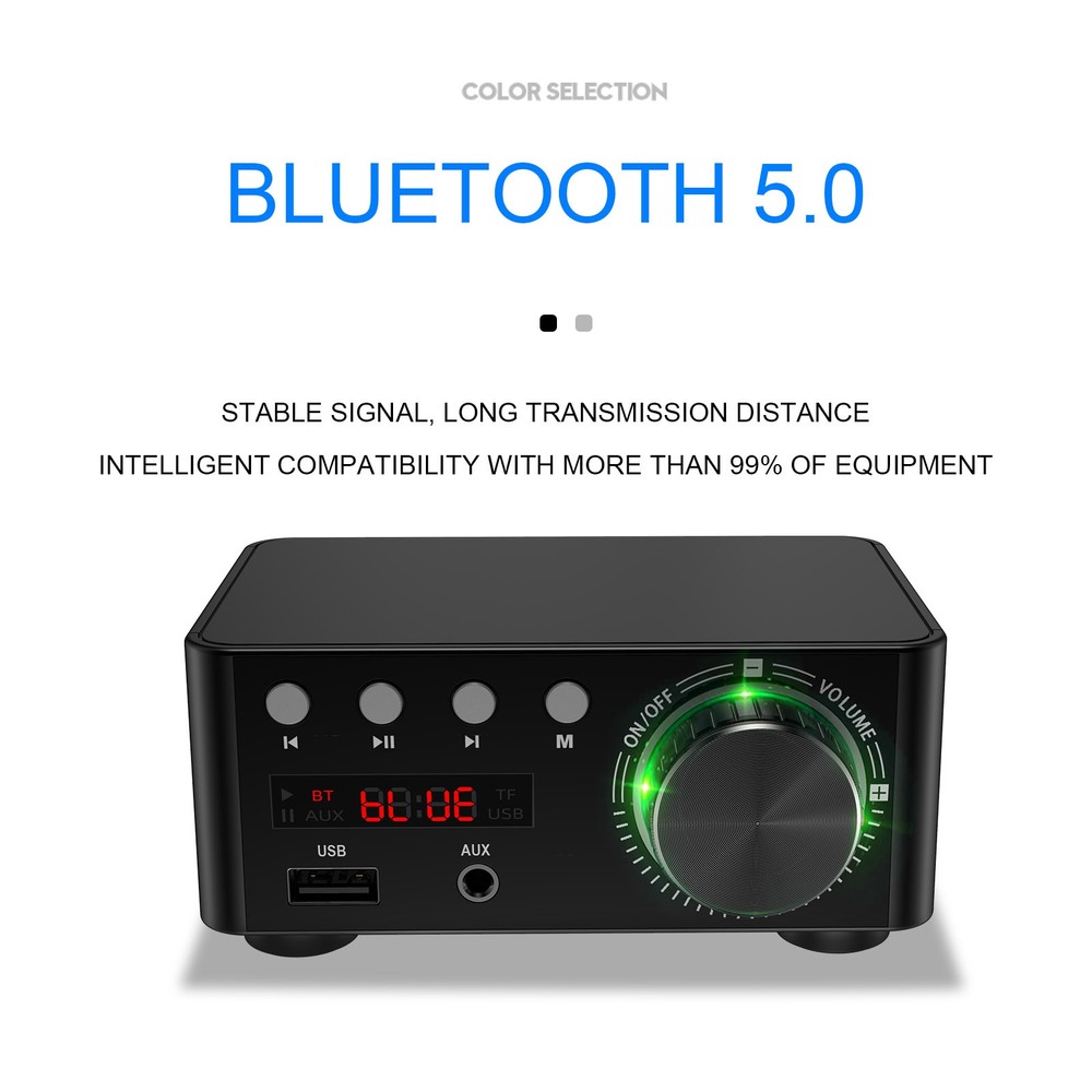 HiFi Stereo Bluetooth 5.0 Digital Power Amplifier Audio Receiver USB 50W+50W BLK