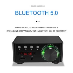 HiFi Stereo Bluetooth 5.0 Digital Power Amplifier Audio Receiver USB 50W+50W BLK