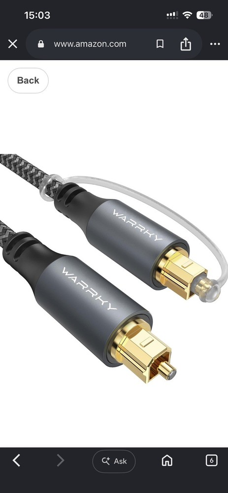 Warrky Optical Audio Cable 6ft Nylon Braided Fiber Optic Soundbar TV