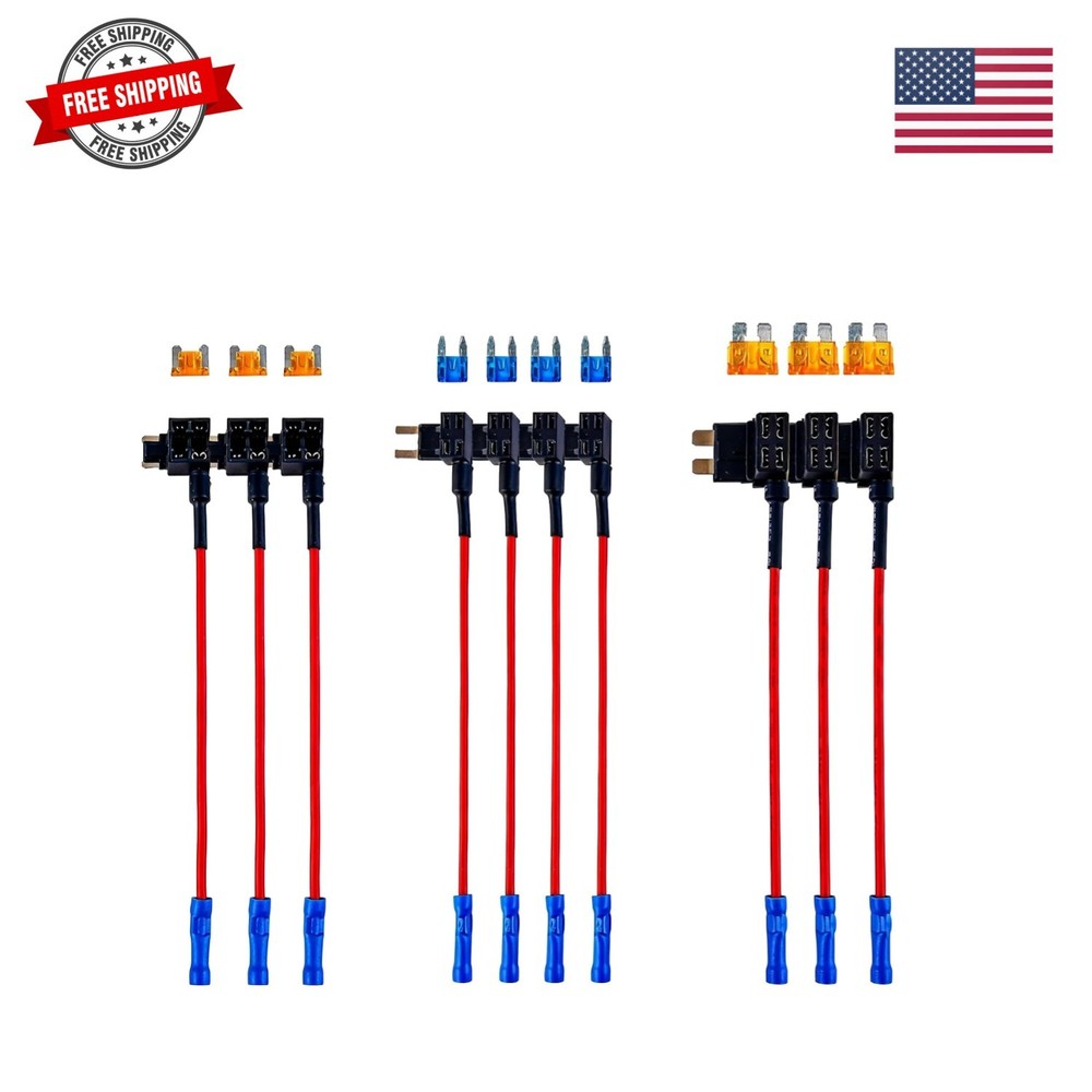 10 Pack 3 Types 12V Car Add-a-Circuit Fuse Tap Adapter,Standard Mini Micro2 F…