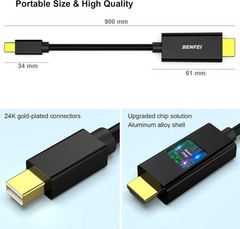 Durable Mini DP to HDMI Cable 0.9m – 24K Gold-Plated, Universal Compatibility