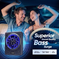 1200W 10″ Slim Under Seat Powered Subwoofer with Built-in Amplifier, RGB LED
