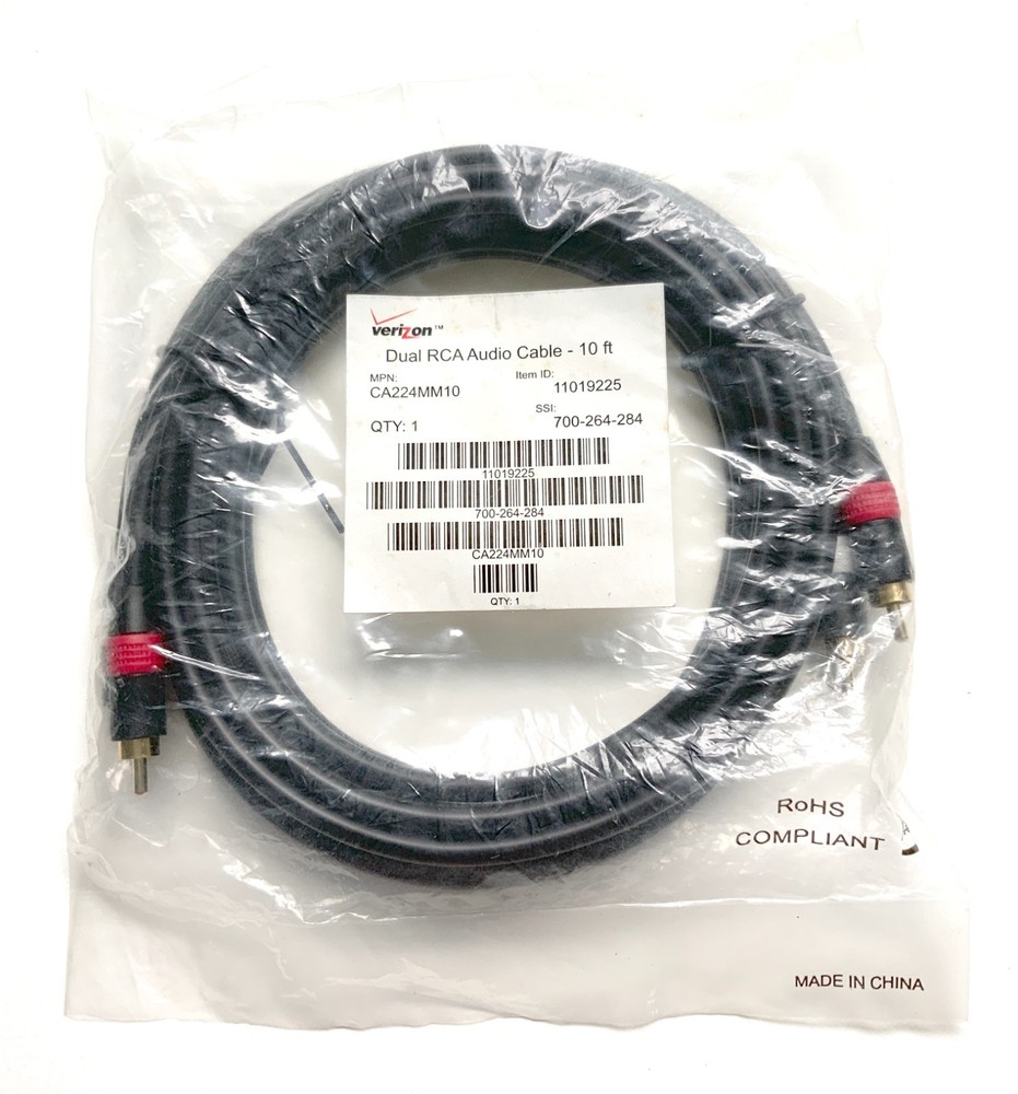 Verizon Dual RCA Audio Cable 10 Ft CA224MM10 and Features RoHS Compliance Sealed