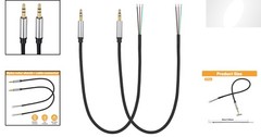 2 Pack Replacement 3.5mm Male Plug to Bare Wire Audio Repair Cable – 12in