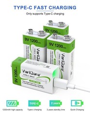 VariCore 1200mAh Rechargeable 9V Batteries USB C 2PCS,9 Volt USB Lithiumion B…
