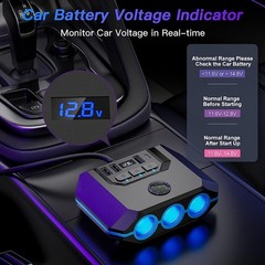 Car Cigarette Lighter Socket 3 USB Charger Splitter Outlet Power Adapter 12V-24V