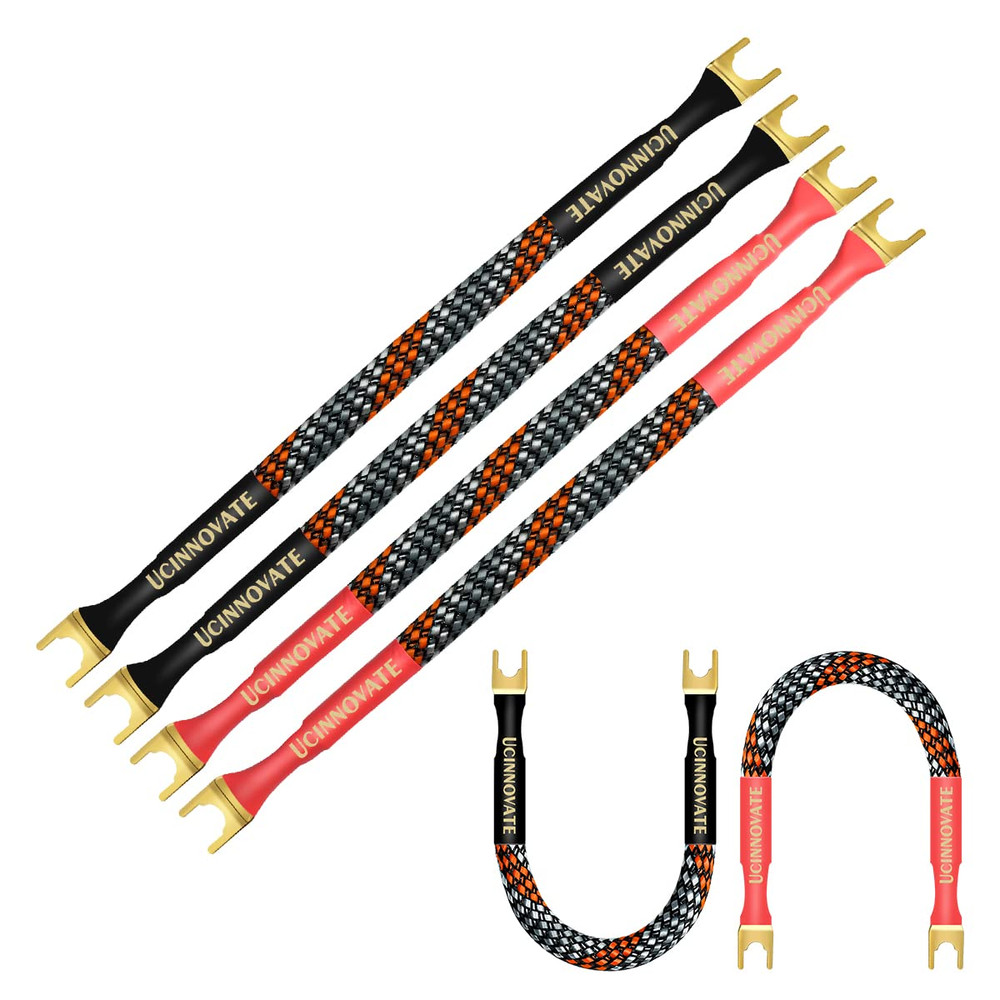 4 x HiFi OFC Speaker Jumper Cable with Spade, 21cm Speaker Cable Bridge Bi-Wi