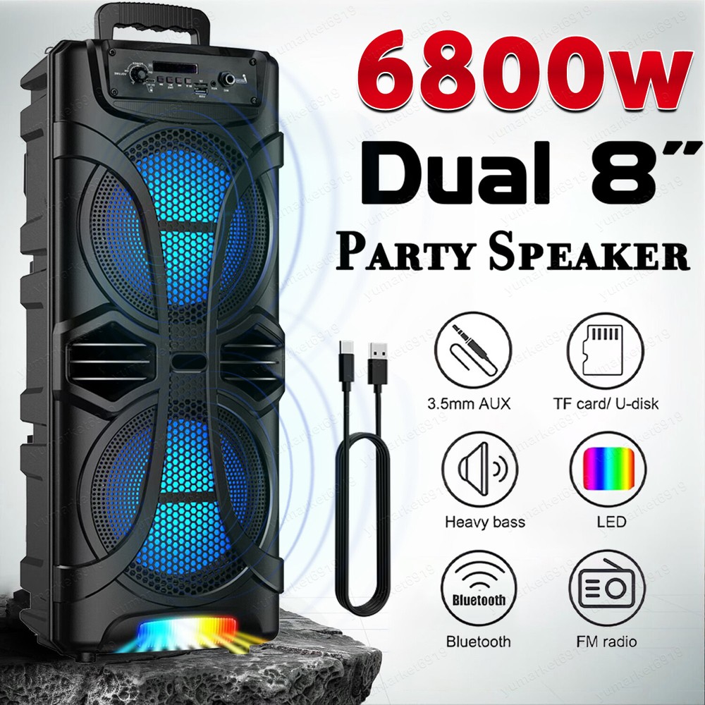 6800W Portable Bluetooth Speaker with Dual Subwoofers – Heavy Bass Party Sound