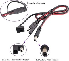 DC to SAE Connectors Cable SAE Plug to DC 5.5mm x 2.1mm M Color: 0.5m-DC-2Pack