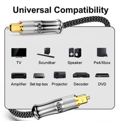 24K Gold-Plated Optical Audio Cable [10Ft/3M] – Digital Toslink SPDIF Cable Comp