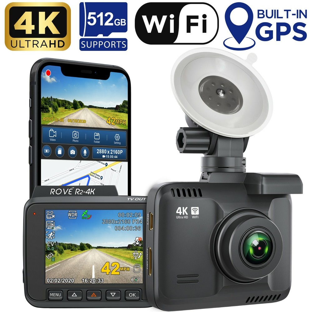 Rove R2-4K Car Dash Cam – 4K Ultra HD 2160P – Built-In WiFi & GPS, Parking Mode