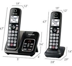 Panasonic Cordless Phone with Answering Machine, Advanced Call Black 2 Handsets