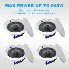 6.5 Inch 640 Watts Ceiling Speakers 2 Way Flush Mount Passive for Office,Kitchen