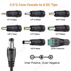 12V 2A Power Supply Regulated DC Power Adapter with 8 Tips, Charger Transformer