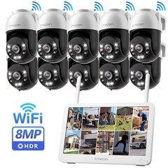 WiFi Camera Security 8MP PTZ CCTV System Outdoor Audio Wireless 12” Monitor NVR