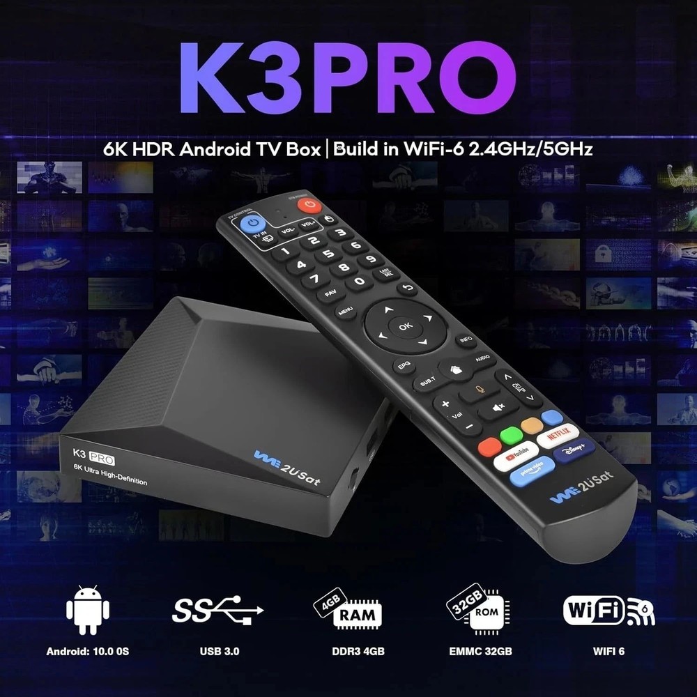 2026 Newest We2USat K3 PRO Android TV Box 4K HDR Media Player WiFi Set-Top Box