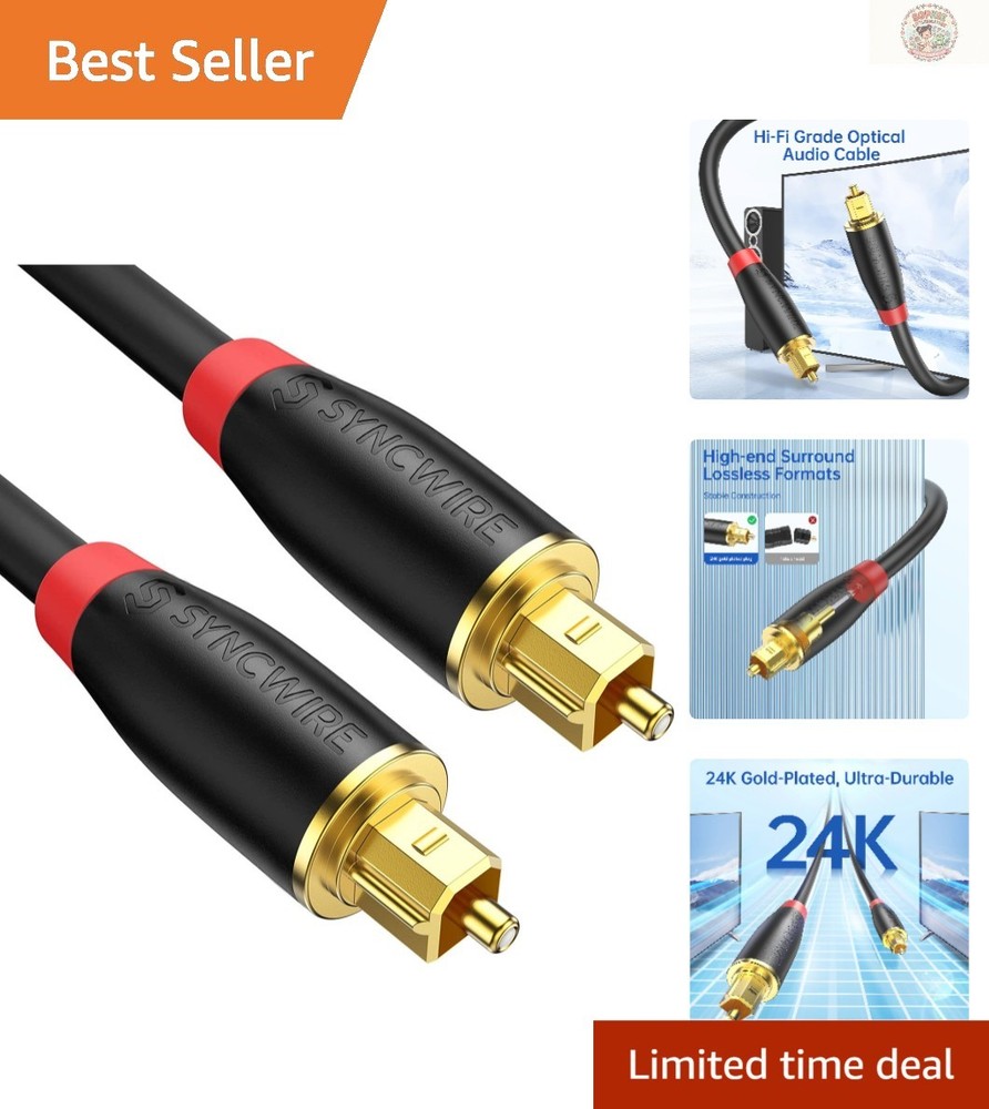 3.3ft Fiber Optic Optical Cable with Gold-Plated Connectors for Soundbar