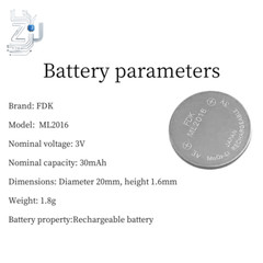 ML2016 FDK 3V Button Rechargeable Battery Solar Watch Battery 1 PC Fast Delivery