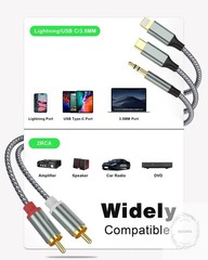 Lightning to RCA Cable Audio Aux Adapter,RCA to 3.5mm Cable，USB C to 2 RCA Audio