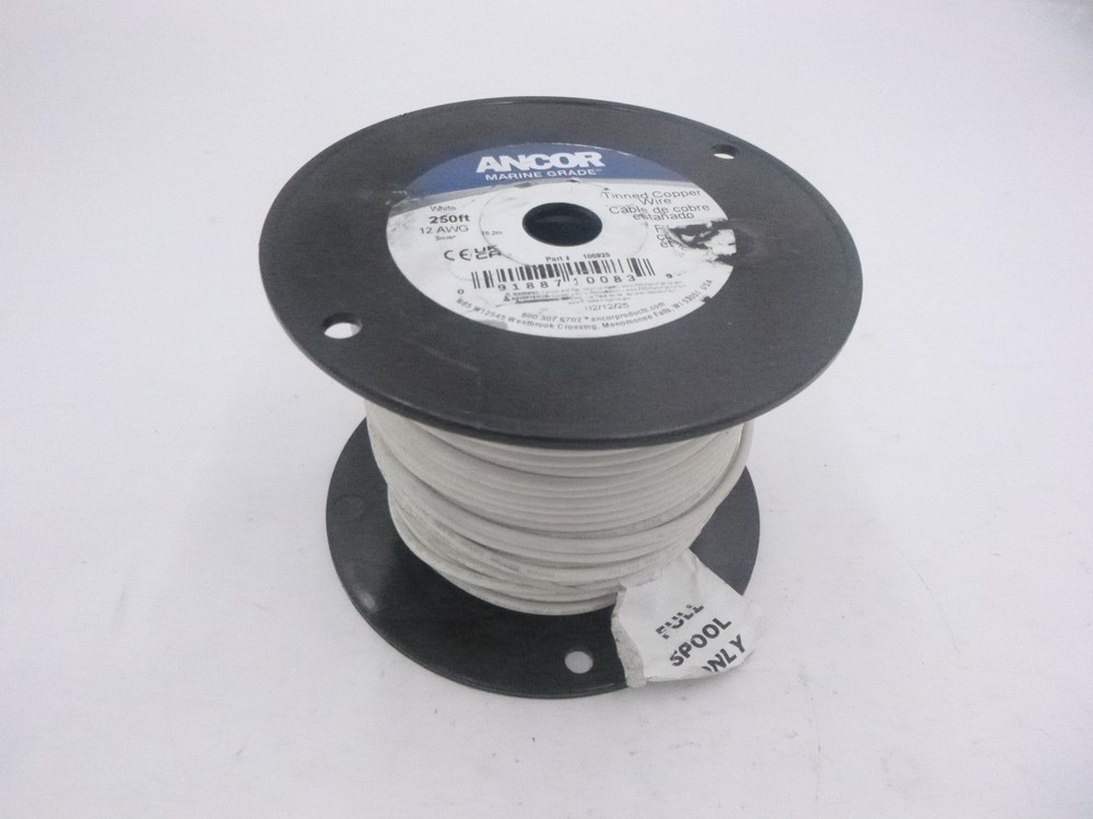 Ancor 106925 Marine Tinned Copper Boat Wiring 12-Gauge White 250-FT 12 AWG NEW