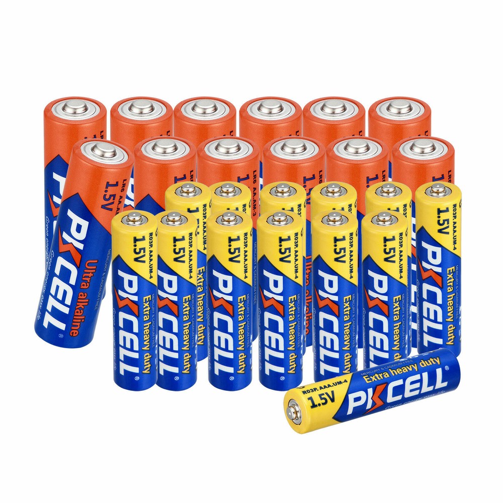Combo 24 AA/AAA 1.5V Batteries AA LR6 Alkaline + AAA R03P Zinc-Carbon Battery