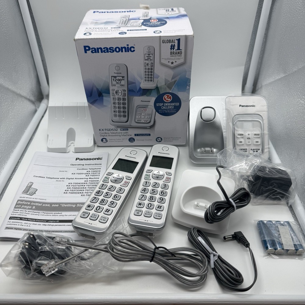 Panasonic KX-TGD532 W 2 Handset Cordless White Phone Answering Machine Blocking