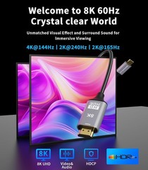 USB C to HDMI 2.1 Cable 6Ft (8K@60Hz,4K@144Hz,2K@240Hz) Type-C to HDMI Braided C
