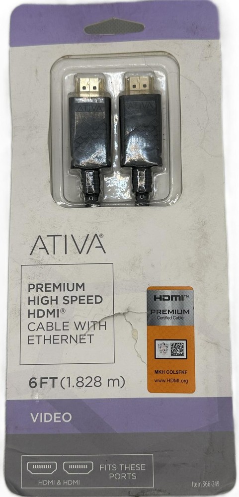 ATIVA Premium High Speed HDMI Cable w/Ethernet 3D/4K Ultra HD 6ft Black 366-249