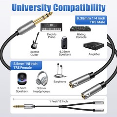 Togconn 6.35mm to 3.5mm Y Splitter Cable 2 Pack