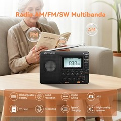 Retekess V115 Portable AM/FM/SW Radio MP3 Player Rechargeable Digital Gifts Home