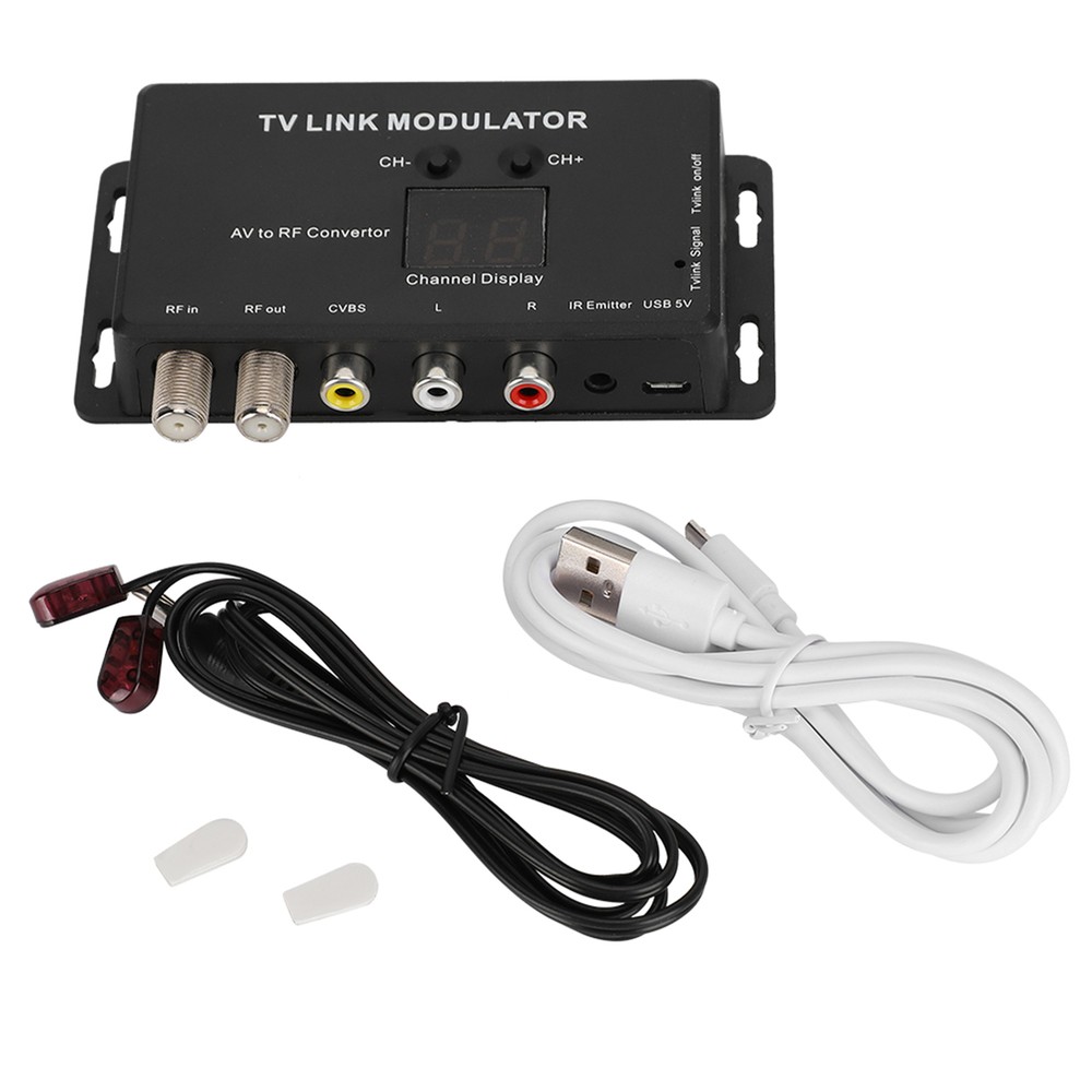 UHF TV LINK RF Modulator AV to RF Video Converter Adapter IR CATV PAL NTSC