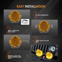 X2 5″ LED Work Light Bar Yellow Pod DRL Round Offroad Driving Truck ATV Fog Lamp