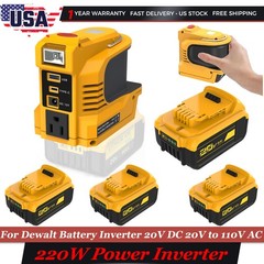 For DeWalt 20V Max DCB205 5.0AH Lithium Battery&Power Inverter 220W 110V AC LED