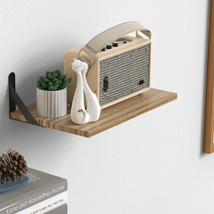 2PCS Oak Rustic Wood Projector Wall Mount Floating Shelf with Cable Ties Holder