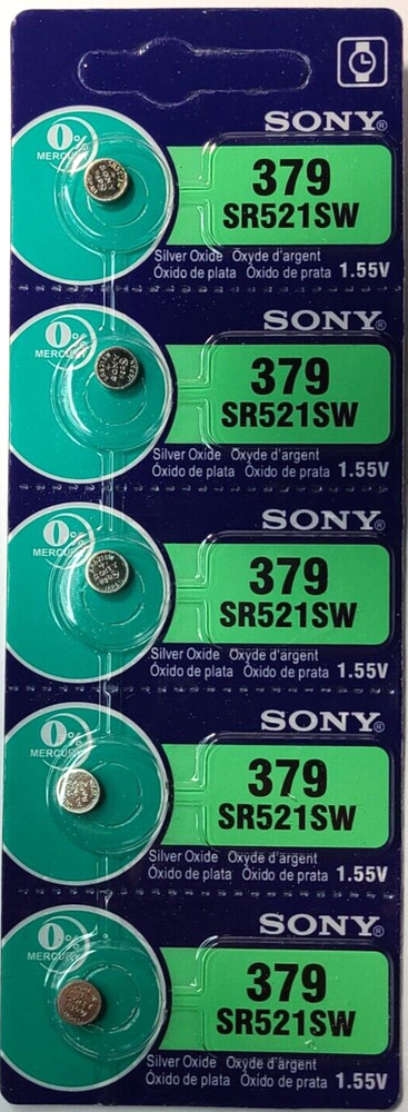 379 SONY 5PK 1.55V SILVER OXIDE (GOOD EXP 10/30) SR521SW 280-59 FREE SHIPPING