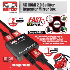 HDMI 2.0 Cable Repeater Mirror Amplifier Duplicator 4K HDTV Monitor 1 In 2 Out