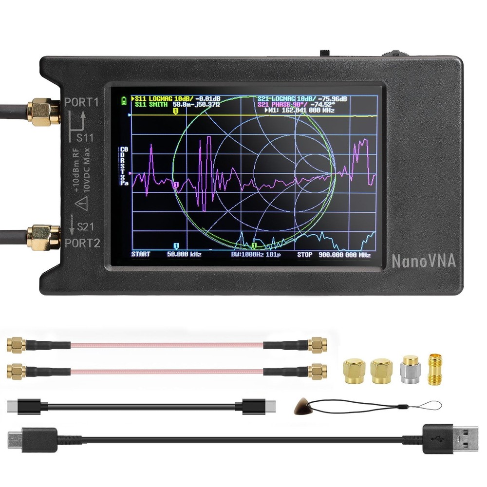 NanoVNA-H4 4″ Ham Radio Antenna Analyzer 10k-1.5GHz SWR Meter MicroSD PC