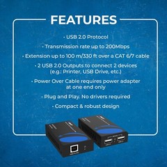 OREI USB2.0 Over CAT6/7 Extender Up To 100M (USB-EXB330-K)