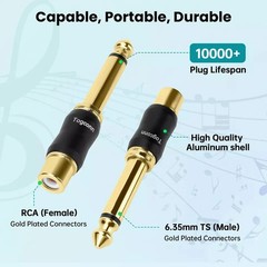 Togconn RCA to 1/4 Inch Adapter 2 Pack, 6.35mm Quarter Inch TS Mono Male to R…